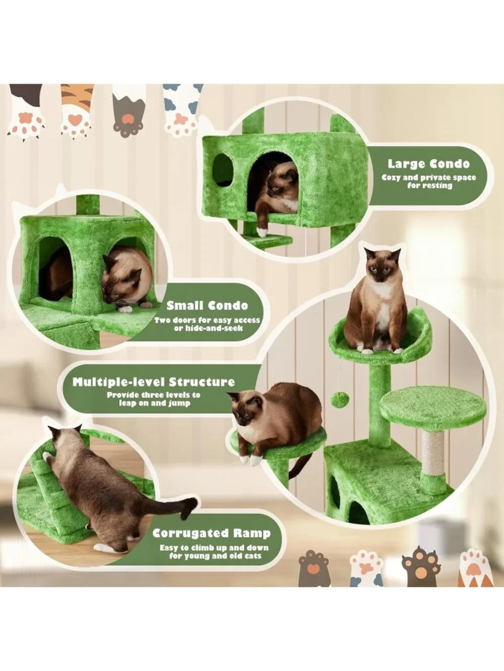 New 54in Cat Tree Tower Condo Furniture Scratch Post for Kittens Pet - Green
